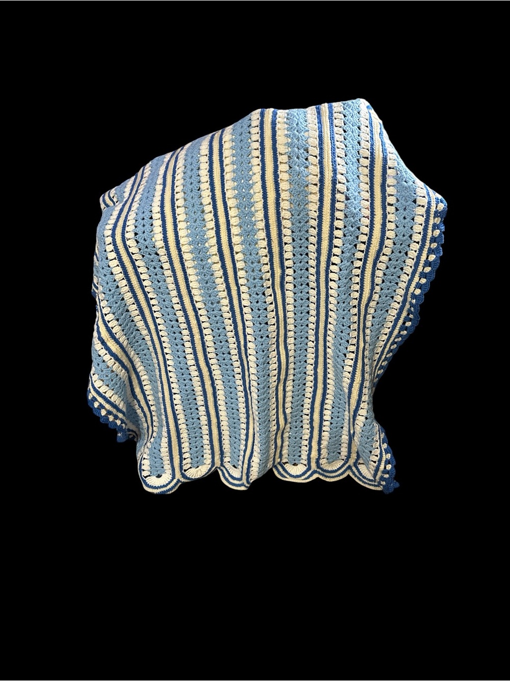 Blue & White Crochet Throw Blanket - Classic Striped Design